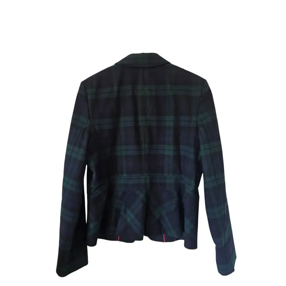 Banana Republic Womens Tartan Plaid Blazer Plus Size 14 Black Green Workwear